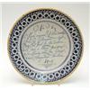 Image 1 : A Dutch delftware plate, no.2 from a series, painted with script and set pattern border in blue,...