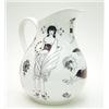 Image 1 : A Poole Beardsley Collection jug printed with stylised figures and ostrich plumes in black, 9ins...