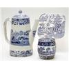 Image 1 : A Copeland Italian-pattern coffee pot of tapering form, 9.5ins, a Willow pattern drainer, 6ins an...