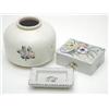 Image 1 : A Poole pottery vase painted with flowers in bright enamels, 4.5ins, a similar trinket box and co...