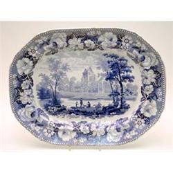 An Elkin, Knight & Co blue and white earthenware meat plate printed with Sweetheart Abbey pattern...