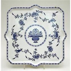 A square blue and white bone china serving plate printed with Onion pattern in Meissen style, 15i...