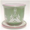 Image 1 : A Victorian Copeland earthenware jardiniere on stand, moulded with leaves against a green ground,...
