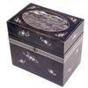 Image 1 : A Chinese black lacquered and mother o'pearl inlaid 2-division tea caddy, 7ins £70-100...