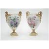 Image 1 : A pair of Kerr & Binns Worcester vases with entwined gilded serpent handles and floral painted bo...
