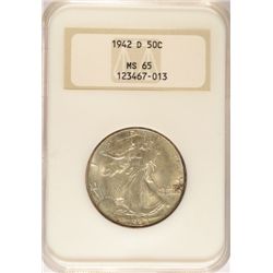 1942-D WALKING LIBERTY HALF DOLLAR NGC MS65