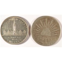 OLD FOREIGN SILVER PIECE & 1939 CANADA SILVER DOLLAR