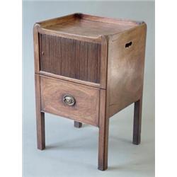 A George III mahogany traytop night commode with tambour compartment and chamfered legs, 1ft.8ins...