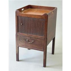 A George III mahogany traytop night commode with tambour compartment and chamfered legs, 1ft.7ins...
