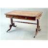 Image 1 : A Regency rosewood library table with rounded rectangular top inset with foliate scroll brass ban...