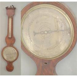 A Victorian mahogany wheel barometer with swan neck cresting (a.f.) and silvered dials, 3ft.1in....