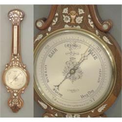 An early Victorian rosewood wheel barometer by J.W. Carrew, dated 1848, with engraved and silvere...