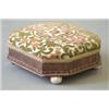 Image 1 : An Edwardian octagonal chequer strung mahogany footstool on ceramic bun feet, 1ft. £60-80...
