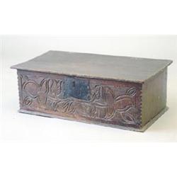 A 17th century floral carved oak bible box, 2ft 2ins £300-400...