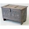 Image 1 : A 17th century oak coffer with rising panelled top and later floral carving, on stile feet, 2ft.4...