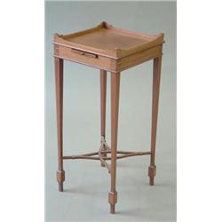 An Edwardian inlaid mahogany wine table the square tray top over candle slide and square tapered...