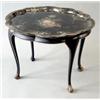Image 1 : A Victorian oval floral painted and mother of pearl papier mache tray on later black painted gilt...