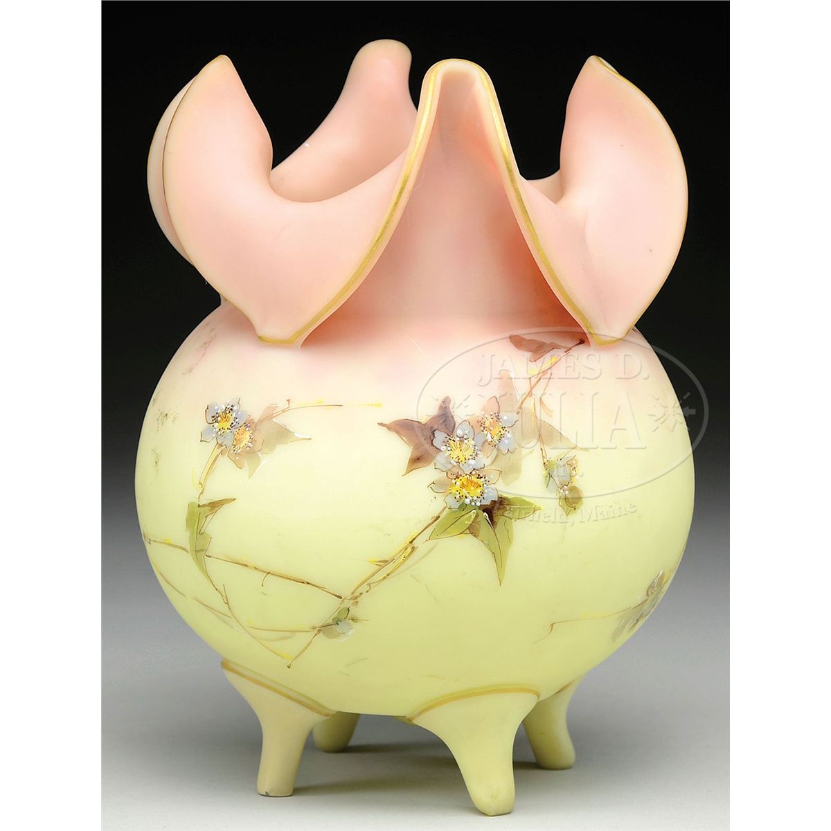 MT. WASHINGTON BURMESE DECORATED VASE.