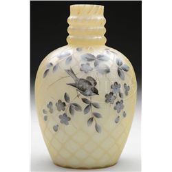 DECORATED SATIN GLASS VASE.