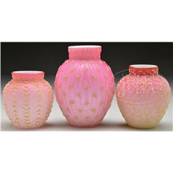 THREE PINK CORALINE VASES.