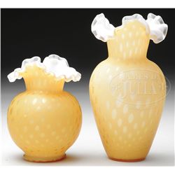 TWO RAINDROP SATIN VASES.