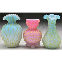 THREE CORALINE VASES.