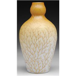 DECORATED SATIN GLASS VASE.