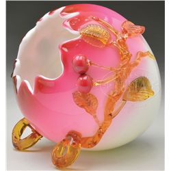 ART GLASS VASE WITH APPLIED DECORATION.