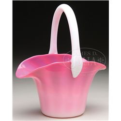 GUNDERSON PEACH BLOW BASKET.