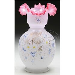 DECORATED BRISTOL GLASS VASE.
