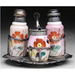 ART GLASS CONDIMENT SET.