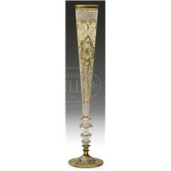 MONUMENTAL DECORATED MOSER VASE.