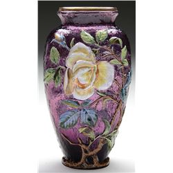 AMETHYST ENAMELED DECORATED VASE.