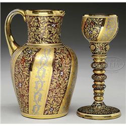 MOSER DECORATED PITCHER & CHALICE.