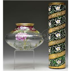 TWO ART GLASS VASES.