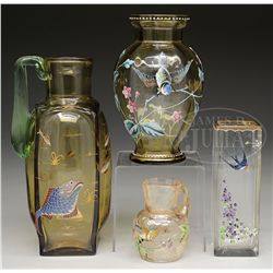 FOUR MOSER DECORATED VASES.