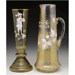 TWO MOSER DECORATED VASES.