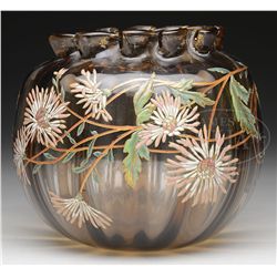 LARGE MOSER DECORATED ROSE BOWL.