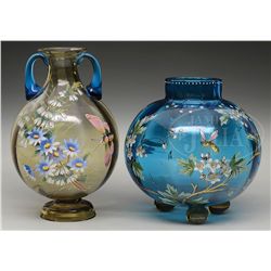 TWO MOSER DECORATED VASES.