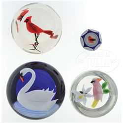 FOUR BIRD PAPERWEIGHTS.