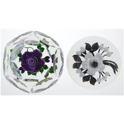 TWO TRABUCCO FLORAL PAPERWEIGHTS.