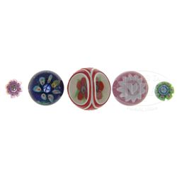 FIVE PAPERWEIGHT BUTTONS.