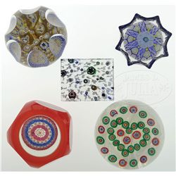 FIVE MILLEFIORI PAPERWEIGHTS.