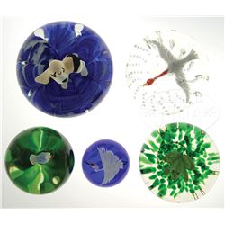 FIVE FIGURAL PAPERWEIGHTS.