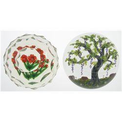 TWO FLORAL PAPERWEIGHTS.