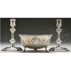 TIFFANY & CO STERLING BOWL AND CANDLESTICKS.