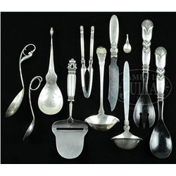 TEN GEORG JENSEN STERLING SERVING PIECES.