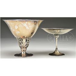 ONE STERLING & ONE SILVER PLATED COMPOTE BY GAB.