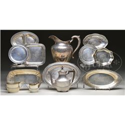 TWENTY PIECES OF ASSORTED STERLING SILVER TABLEWARE.