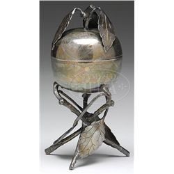 COVERED SILVER APPLE FORM BOWL.